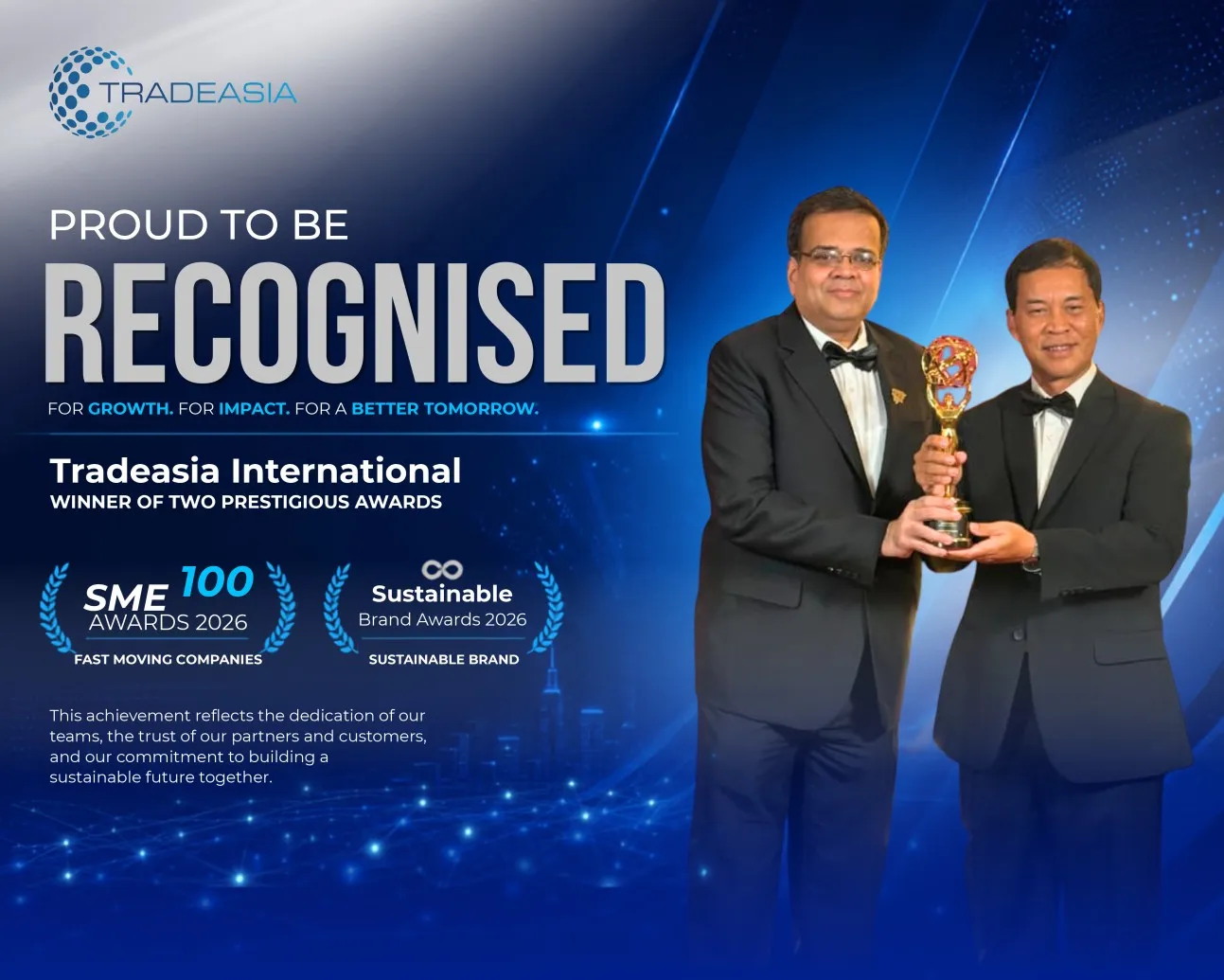 Tradeasia International Recognized with Two Distinctions at SME100 Awards Singapore 2026